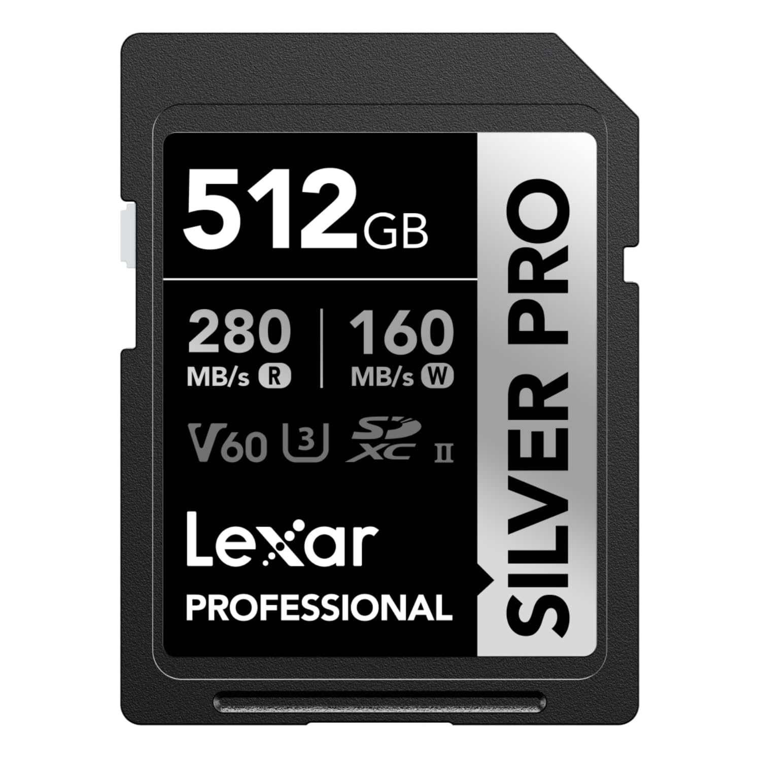 Lexar SILVER PRO SD Card 512GB, UHS-II SD Memory Card, V60, U3, C10, Up to 280MB/s Read, 160MB/s Write, SDXC Card for DSLR/Camera/Professional Photographer/Videographer/Enthusiast (LSDSIPR512G-BNNAA)