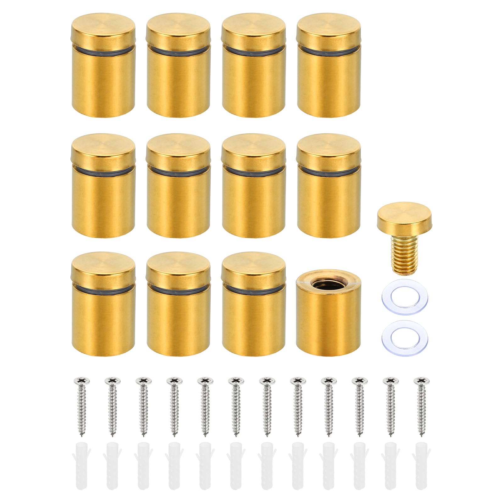 PATIKIL 3/4 x 1 Inch Sign Standoff Screws, 12 Set Stainless Steel Wall Standoff Mounting Hardware Advertising Glass Nail for Hanging Acrylic Picture Frame Acrylic Panel, Gold