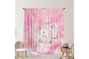 Yilinata Watercolor Elephant Window Curtains for Kids Boys Girls Pink Twinkle Star Baby Living Room Bedroom Nursery Toddler Home Rod Pocket Drapes Party Decor Durable Fabric 82 in x 84 in