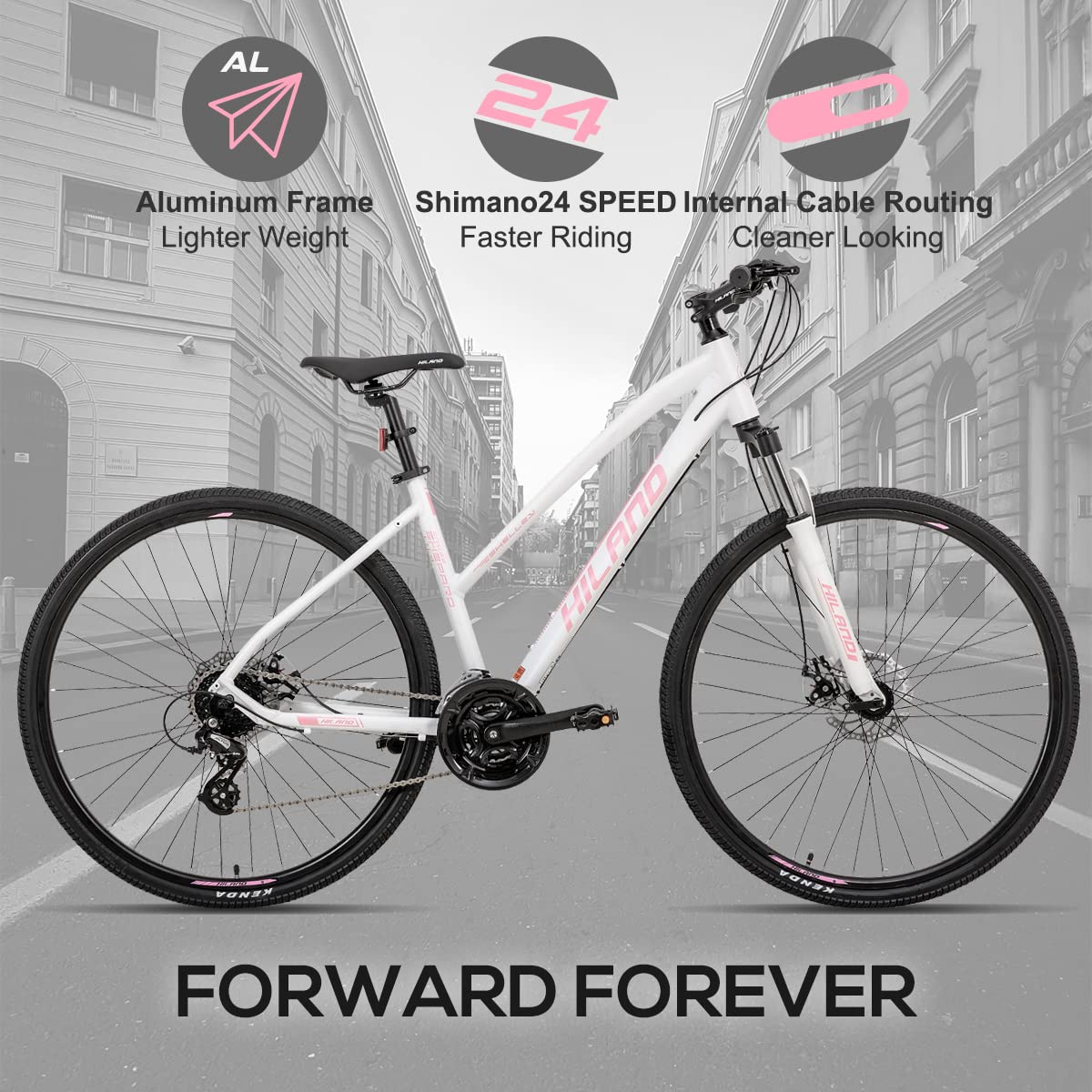 Hiland 700c Road Bike, Racing Bike City Commuting Road Bicycle with 14 Speeds Drivetrain 60cm Black