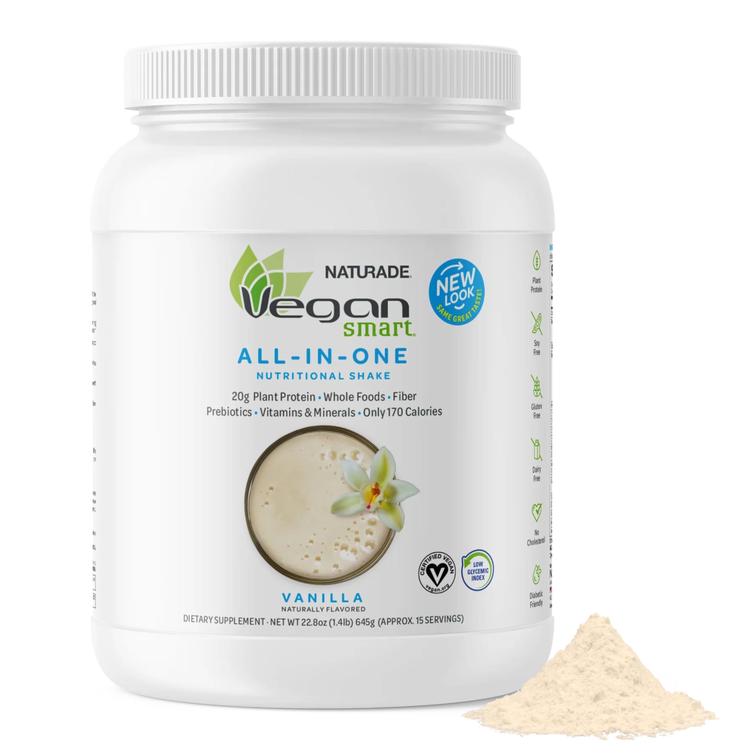 Vegansmart Naturade Plant Based Vegan Protein Powder - All-in-One Nutritional Shake Protein Blend - Gluten Free & Non-GMO - Vanilla (15 Servings)