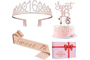 JUESLY Sweet 16 Party Decorations for Girls Including Sash and Tiara, Cake Topper and Candles, 16th Birthday Decorations for Girls, Sweet Birthday Gifts Party Favor Supplies