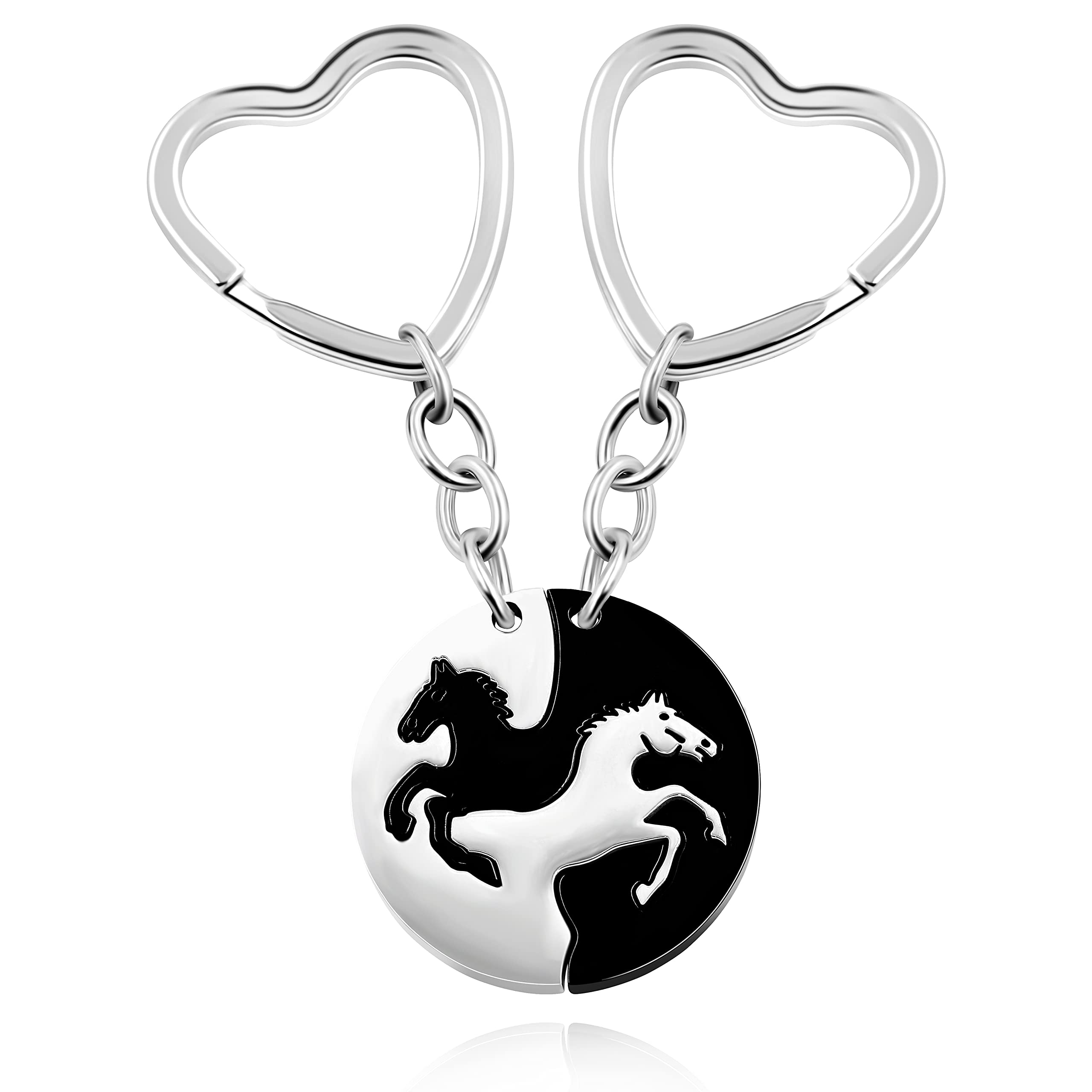 Uloveido 2 pcs His and Hers Yin Yang Gossip Horse keychain, Puzzle Matching Couples Keyring Set for Him and Her (Black)