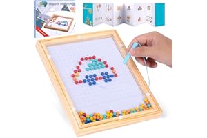 FUQUN Magnetic Dots Board for Kids, Magnetic Drawing Board with Magnetic Pen & Beads for Toddlers, Magnetic Dot Art Montessori Preschool Educational Toys, Travel Toys for Kids, 24 Patterns Included
