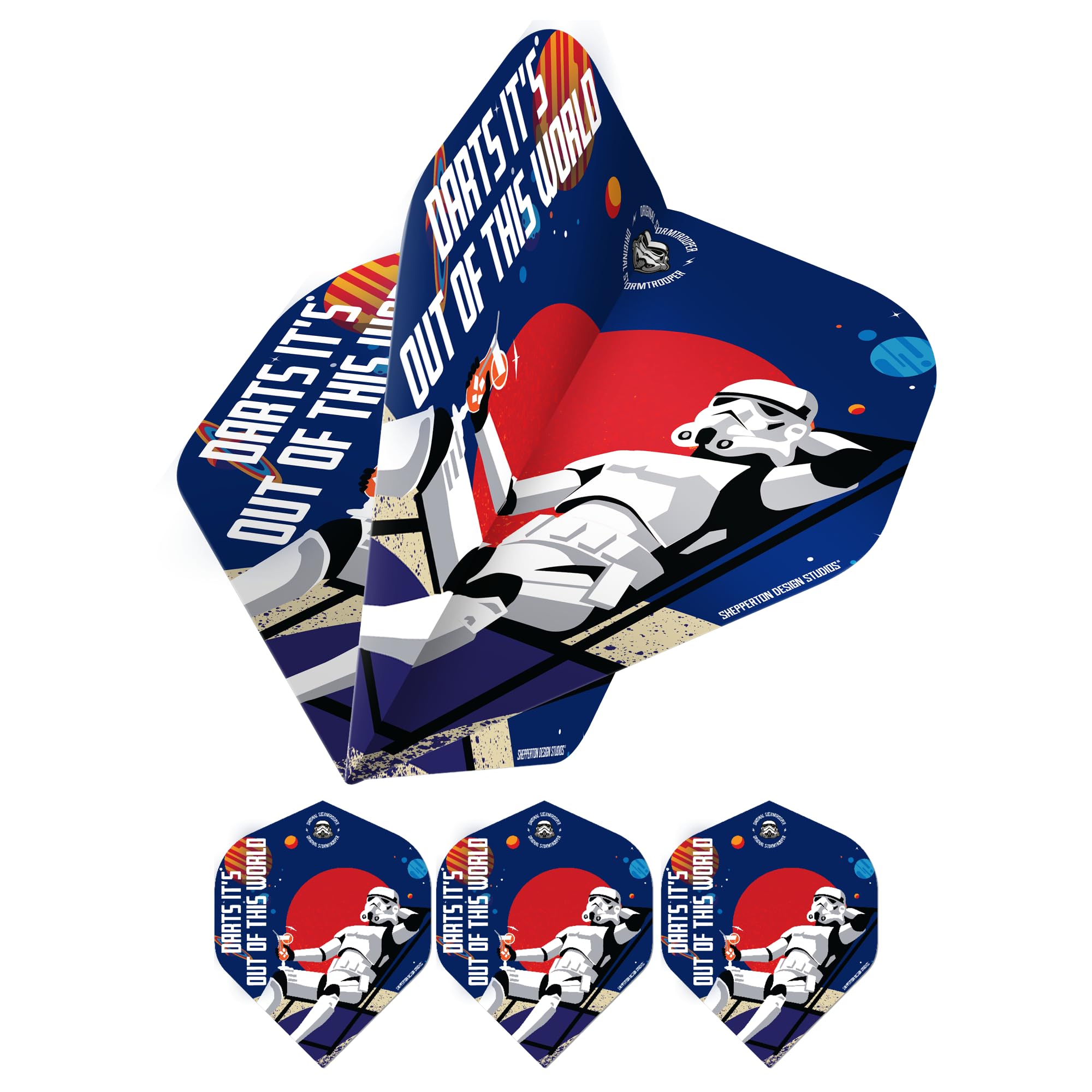 Shepperton Design Studios Original Stormtrooper Officially Licensed Dart Flights, Standard No2 Shape, 100 Micron, Out of This World, 10 Sets of 3 Flights (10XF4161)