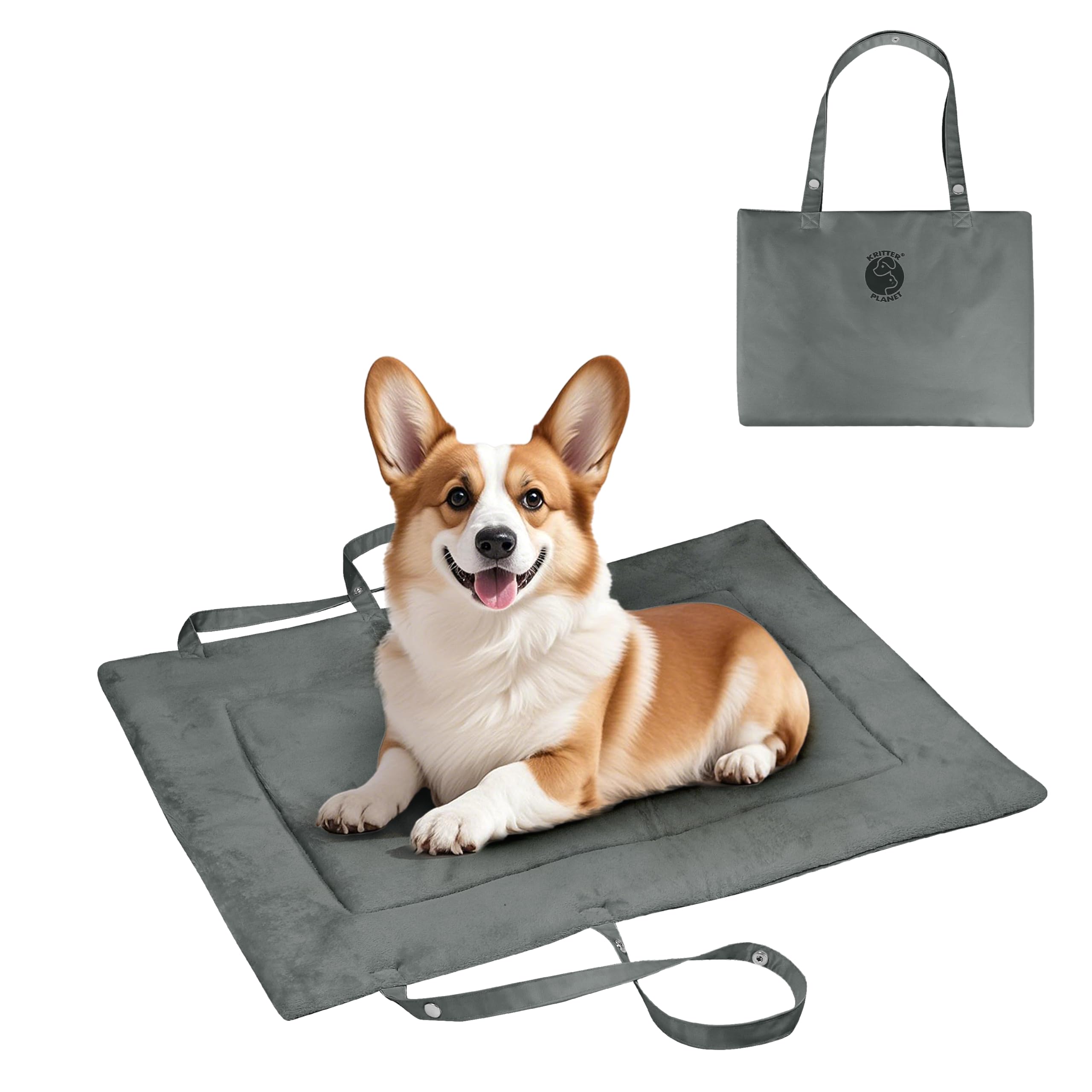 Pawsee Waterproof Portable Dog Settle Mat, 80 x 60 CM Foldable Dog Travel Mat, Washable Camping Dog Bed for Car Boot, Small Roll Up Pet Mat, Grey — image 1