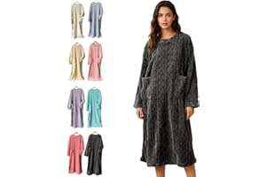 Flannel Night Gowns for Women, Winter Thermal Insulated Coral Fleece Long Nightdress Cozy Sleepwear Home Dress