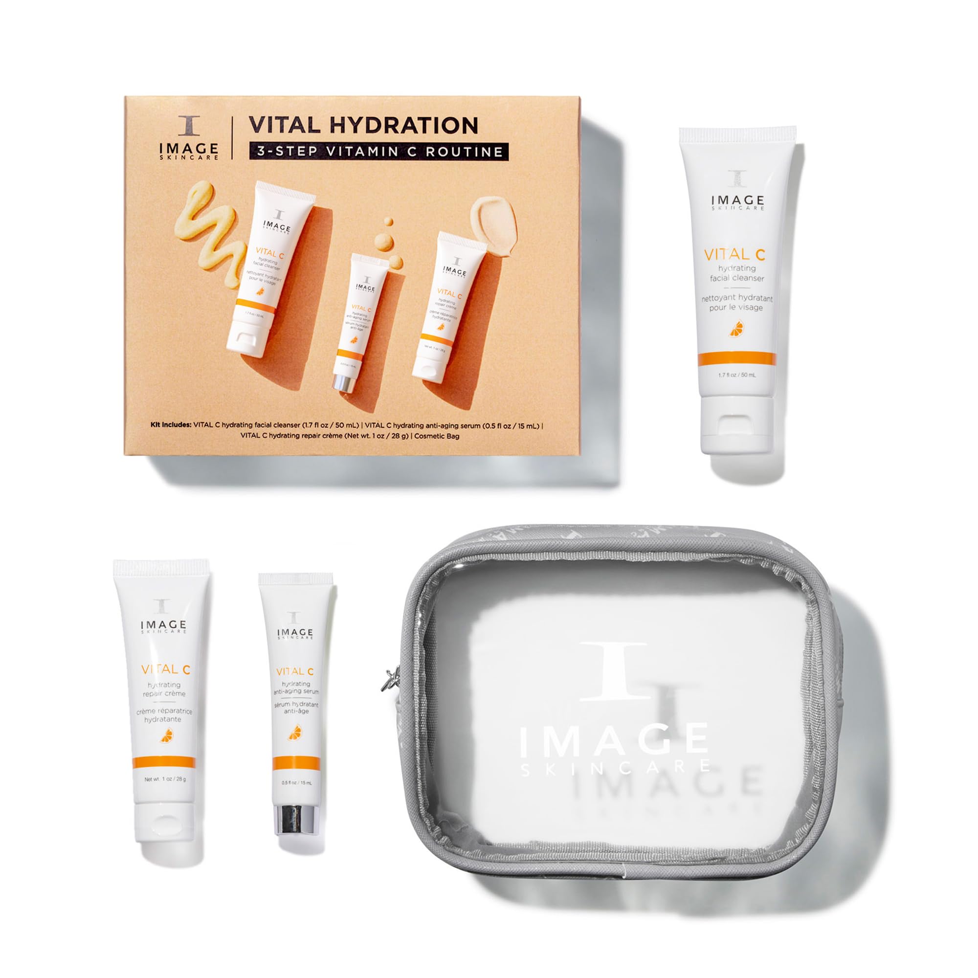 IMAGE Skincare, VITAL HYDRATION 3-Step Vitamin C Routine, Made with Hyaluronic Acid for Anti-Aging, Dry, Dull Skin, 1.7fl oz, 1fl oz, 0.5fl oz Bottles