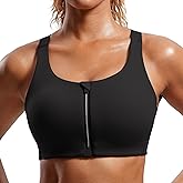 CRZ YOGA Womens Zip Front High Impact Sports Bra - Molded Cup Adjustable Convertible Straps Wireless Workout Yoga Crop Top