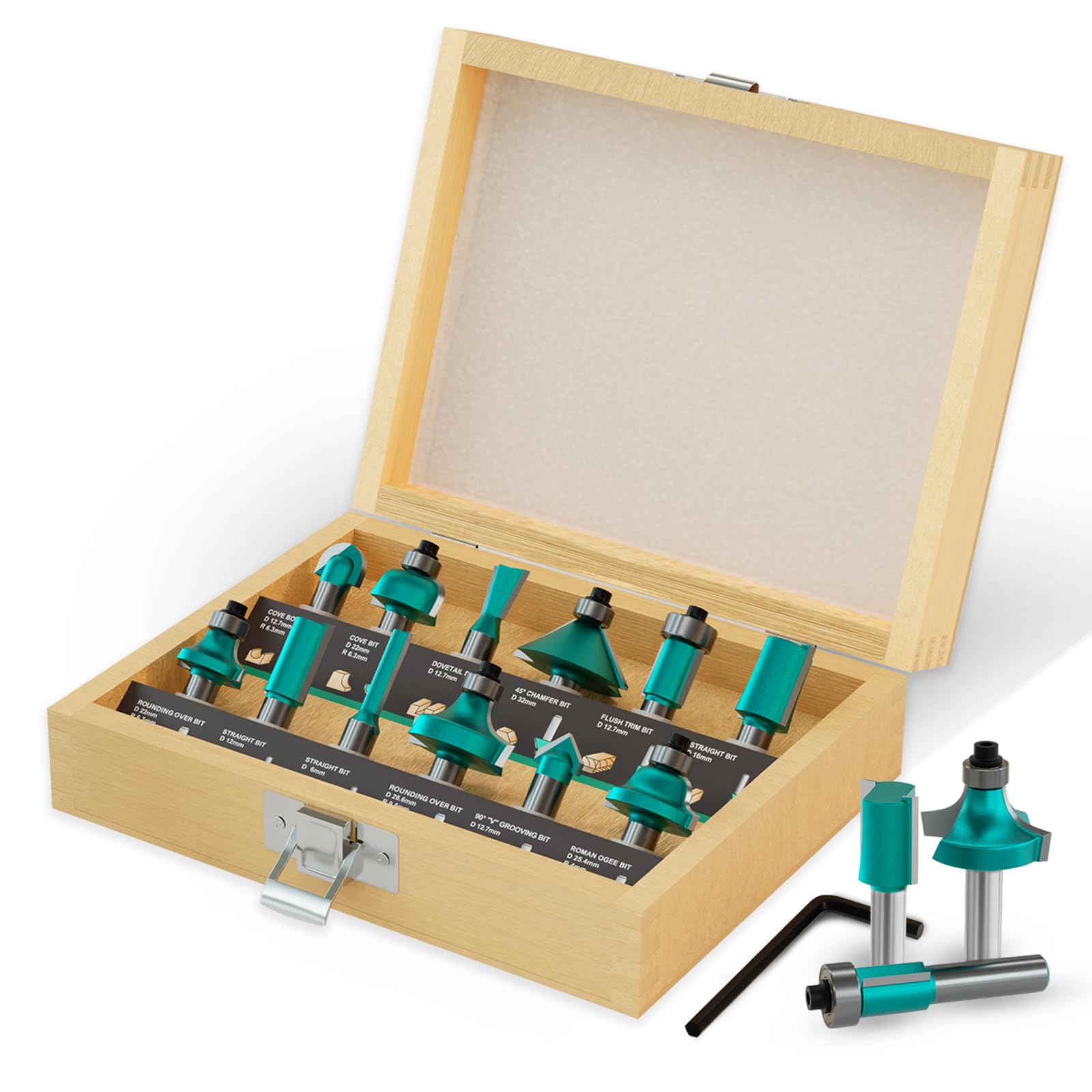 CSOOM 12pcs 8mm Shank Professional Woodworking Router Bit Set with Carbide Trimmers Woodworking Tool