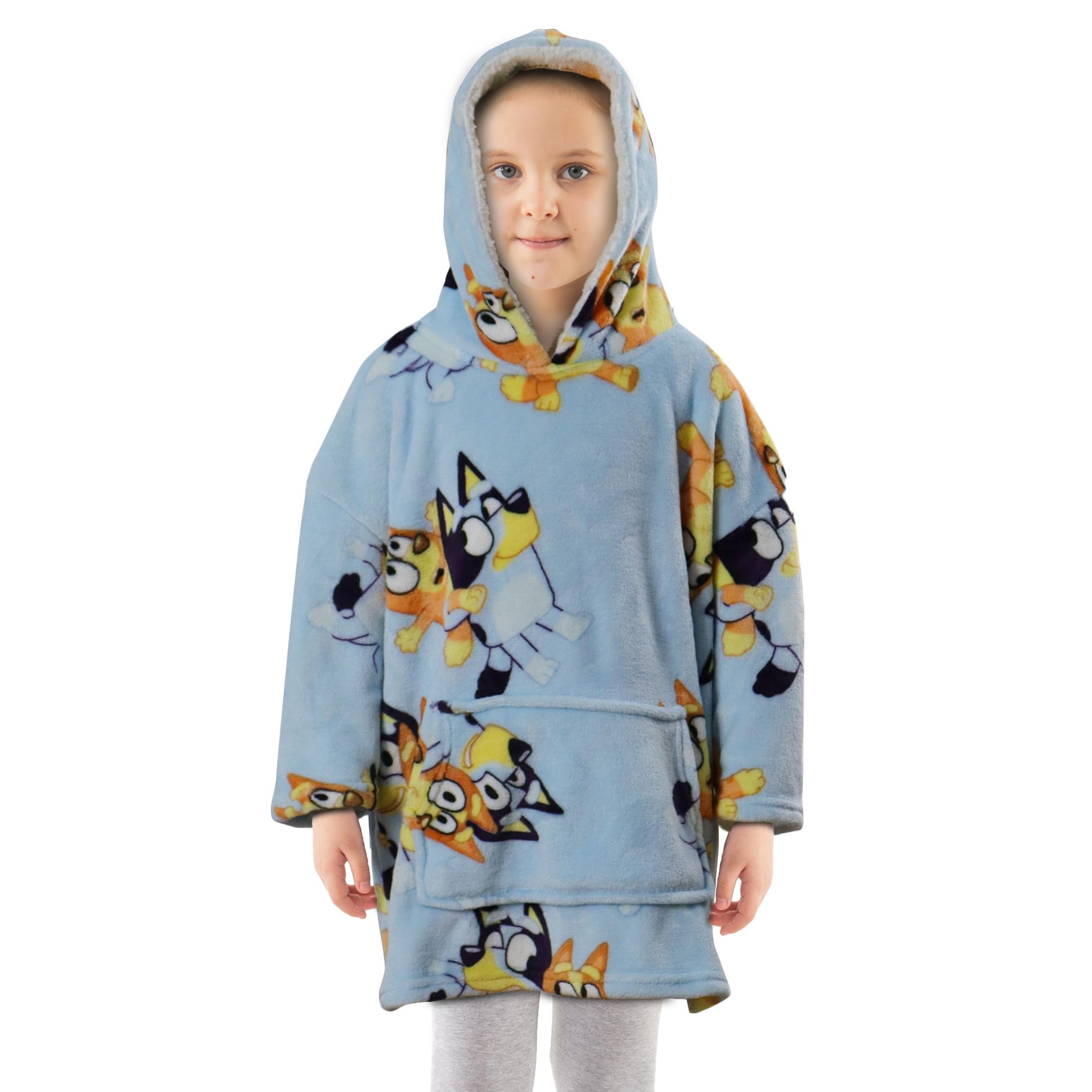 Photo 1 of Bluey Bingo Wearable Fleece Blanket Sherpa Hooded Kids Cartoon Tv Show Heeler Dog Gift for Boys Girls Nursery