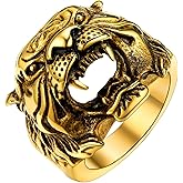 U7 Men's Animal Rings Stainless Steel Punk Rock Biker Gift Dragon/Tiger Head Ring, Gold/Silver/Black Color