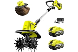 LITEKON Powerful Cordless Tiller Cultivator with 720RPM Brushless Motor, 2x5.0Ah Batteries&1.5A Fast Charger, 10In Tilling Width and 7In Depth, Super Power Electric Garden Tiller Battery Powered