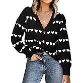 Saodimallsu Womens Heart Cardigan Sweaters Valentines V Neck Button Down Long Sleeve Knit Striped Sweater Coats