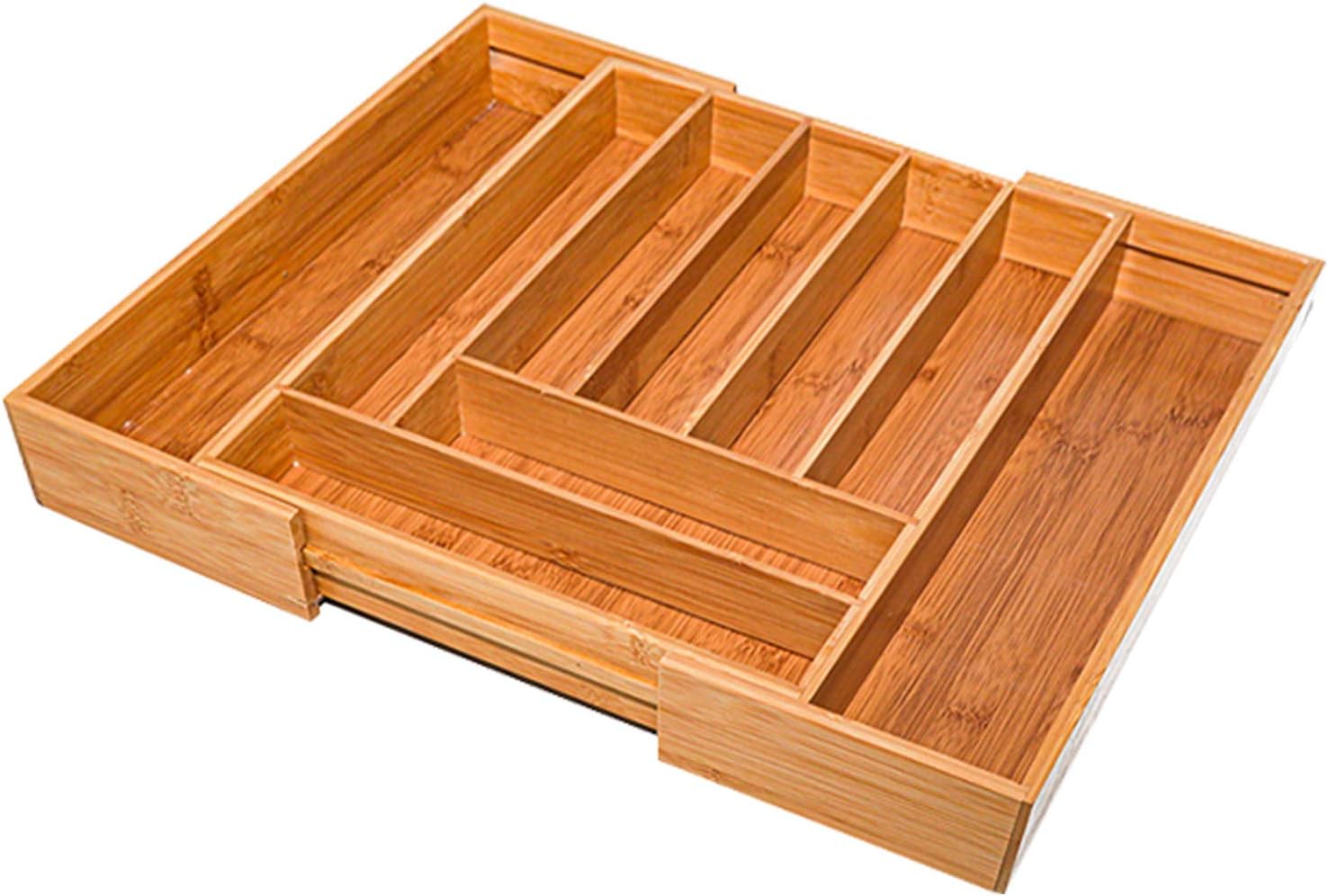 simpdecor Bamboo Drawer Organizer Expandable Cutlery Tray Adjustable Utensils Holder 5-7 Compartments Wood Drawer Dividers Organizer for Storing Silverware Flatware
