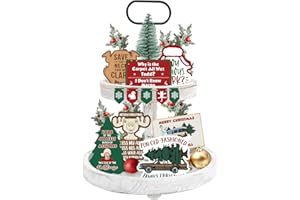 CHEROLOVEN National Lampoons Christmas Vacation Decorations, Funny Christmas Vacation Tiered Tray Decor, Rustic Wooden Bead Garland, Farmhouse Table Mantel Decor, Griswold Family Christmas Vacation Merchandise Gifts
