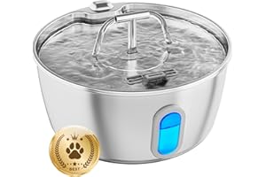 DIANU Cat Water Fountain Stainless Steel - 3.2L/108oz Pet Water Fountain for Cats Indoor - Automatic Pet Watering Dispenser (1 Pack Filter Sponge)