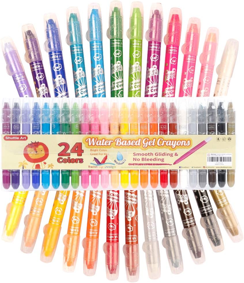 Shuttle Art 24 Colors Gel Crayons, Washable Twistable NonToxic Gel