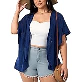 SCOMCHIC Women Plus Size Lightweight Cardigan Summer Kimono Ruffle Short Sleeve Open Front Casual Tops Beach Cover Up