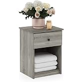 Furinno Tidur Nightstand, 1-Pack, French Oak Grey | Knob Handle, with Storage Shelf, Bedside Table, End Table, Side Table, for Bedroom, Closet, Dorm