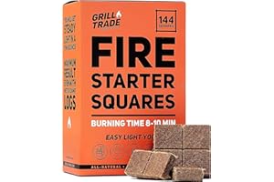 Grill Trade Fire Starter Squares 144, Easy Burn Your BBQ Grill, Camping Fire, Wood Stove, Smoker Pellets, Lump Charcoal - Fireplace Cubes - Ideal Barbeque Accessories