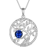 Inpasne Tree of Life Necklace 925 Sterling Silver Family Tree Pendant Birthstone Jewelry Gifts for Women