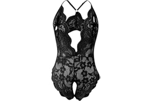 Uscharm Plus Size Lingerie for Women Sexy Naughty Bodysuits Deep V Teddy One Piece Lace Hollow Crotchless Babydoll Sleepwear