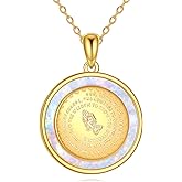 LUHE Prayer Necklace for Women Sterling Silver Praying Hands Pendant White Opal Jewelry Necklace Christian Gift for Women