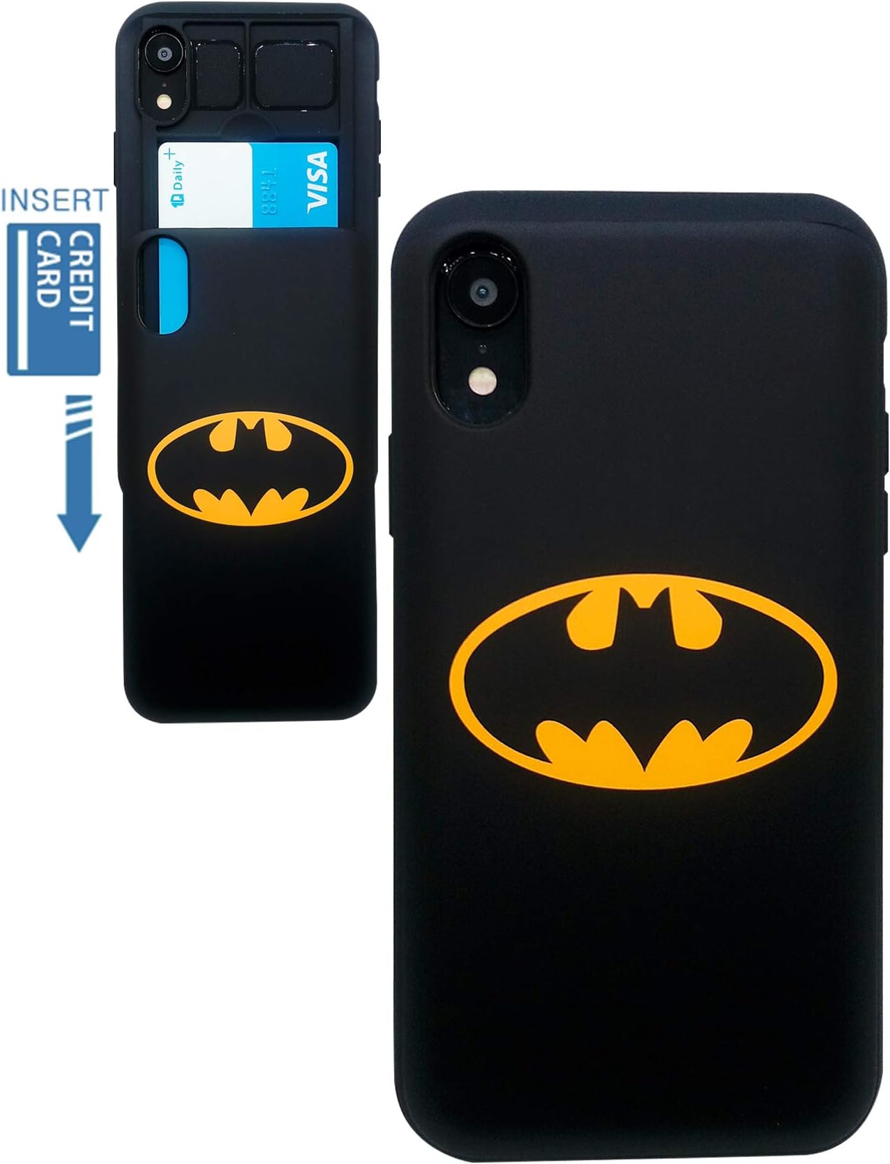 [iPhone XR Wallet Case] KUBRICK Card Holder Slide Cover Bumper Phone Case Dual Layer Protection Comics Super Hero UV Printing (Batman)