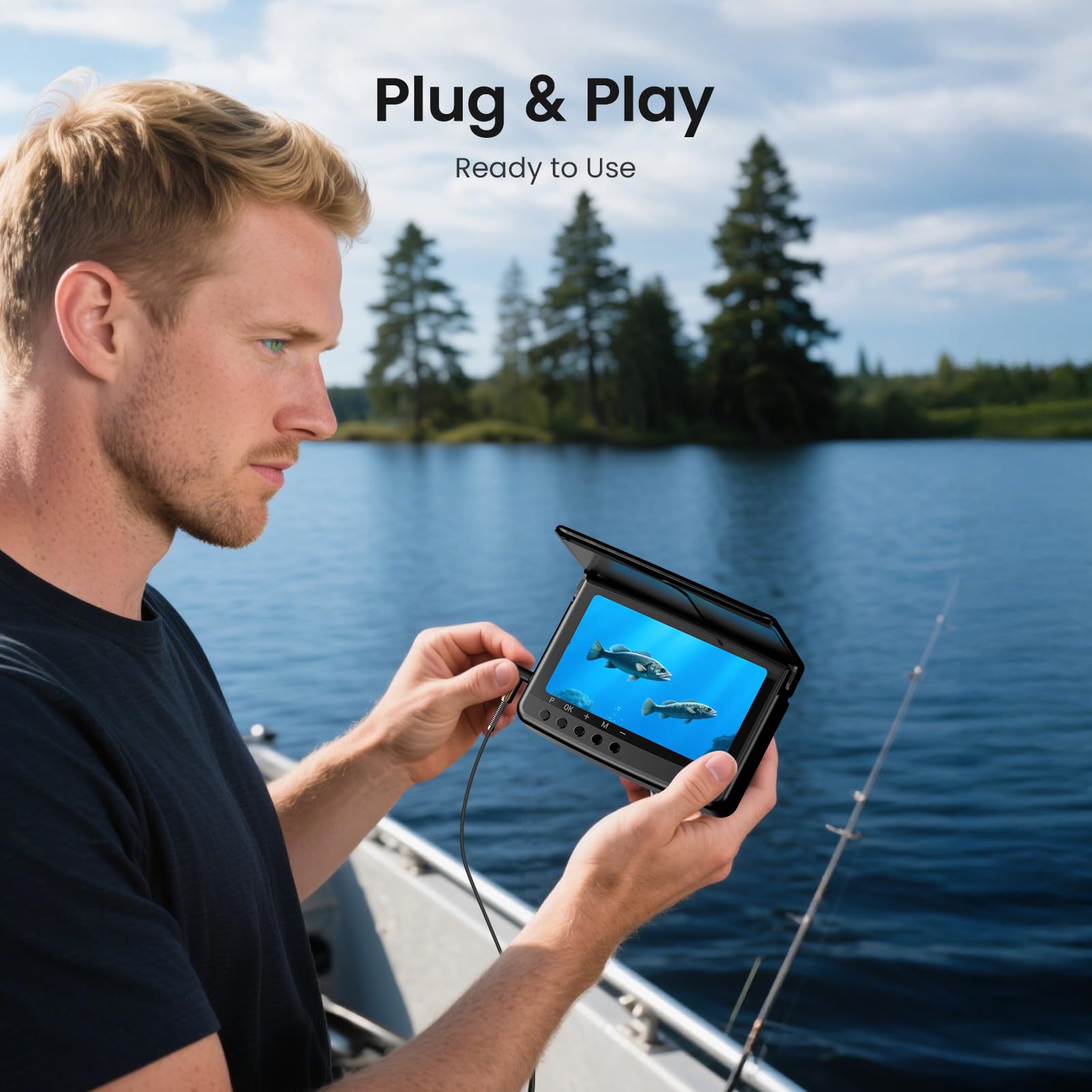 Eyoyo Underwater Fishing Camera 5-Inch: 720P DVR Recording, 8 IR Night Lights, 10000mAh Battery, 66 FT Cable Portable Fish Finder for Ice, Boat, Lake Fishing Outdoor Gear