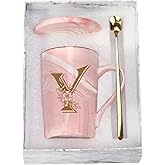 WENSSY Pink Y Letter Y with Flower 14 Ounce Personalized Initial Mugs, Novelty Coffee Mugs for Women, Bridal Shower Gifts, Women's Initials Gifts, Dishwasher Safe, 14 Ounces, 1 Count