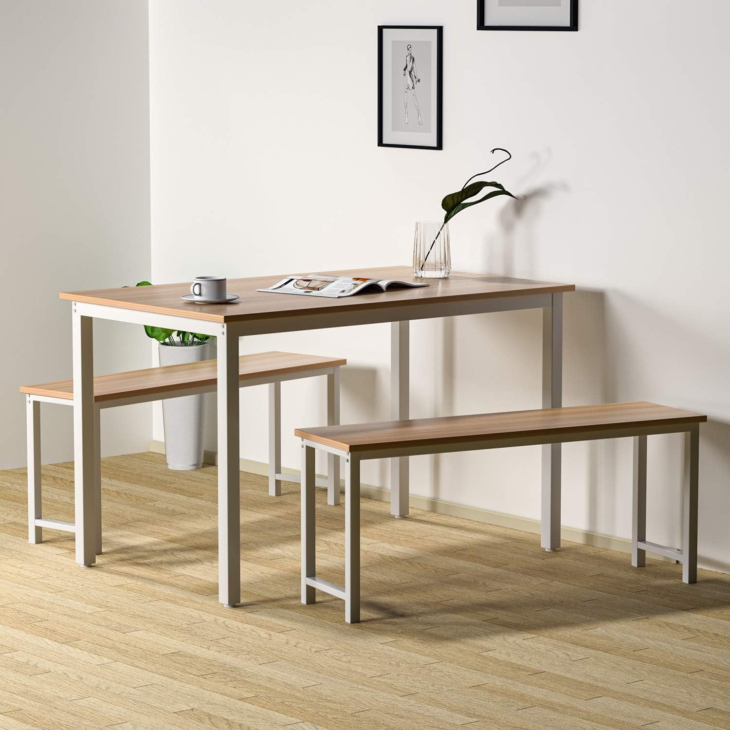 Amazon Com Lttromat 3 Pieces Dining Set Kitchen Table And Chairs For 2 4 Perfect For Breakfast Nook Living Room Beige Office Products