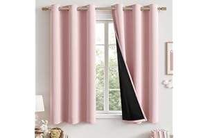 MIULEE Baby Pink 100% Blackout Curtains for Girls Bedroom 63 Inch Long, 2 Thick Layers Thermal Insulated Nursery Black Out Window Curtains with Black Liner, Noise Reducing Living Room Drapes 2 Panels