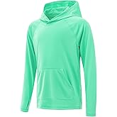 Poekuao Boys Rash Guard Long Sleeve Hoodie Swim Shirt with Pocket Youth Kids UPF 50+ Sun Protection Fishing Shirts Thumb Hole