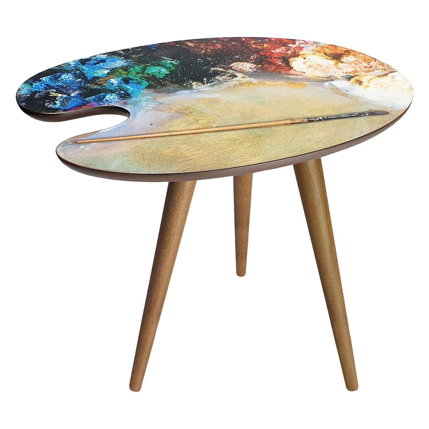 b'home Side Table for Living Room, Wooden Decorative End Table, Multicolour Retro Design, Easy To Assemble Oval (Palette)