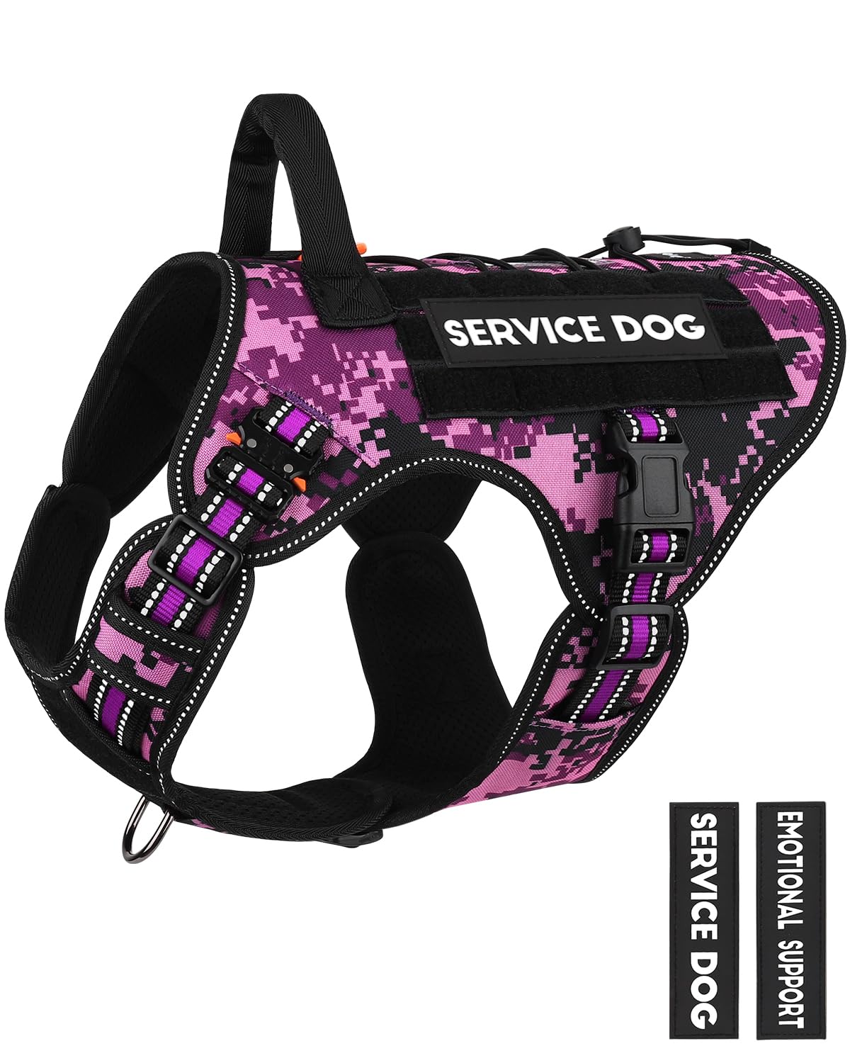 PETNANNY Tactical Dog Harness Reflective with ID Card,Service Dog Vest Harness for Medium Large Dogs,Emotional Support Vest with Padded Handle，2 Reflective Patches for Training Hunting（Purple Camo,L） Image