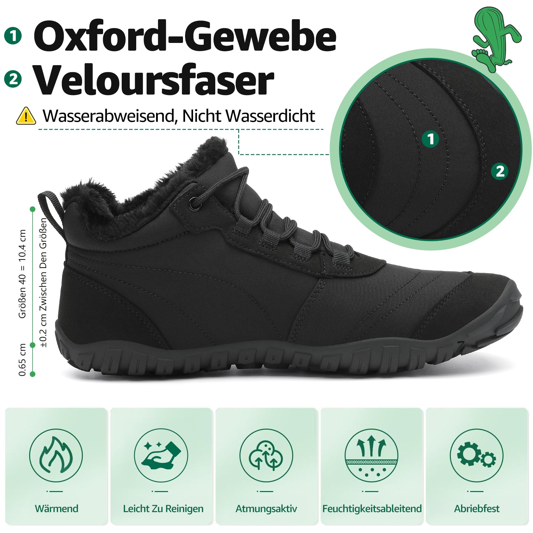 SAGUARO Barfußschuhe Winter Herren Winterschuhe Damen Gefüttert Winterstiefel Warm Barfusschuhe Wasserabweisend Schneestiefel Outdoor Winterboots Schwarz,EU GR.42 3
