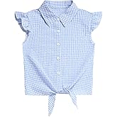 Eymitory Girls Sleeveless Button Down Shirt Plaid Crop Tank Tops Summer Tie Knot Ruffle Sleeve Shirts Blouses