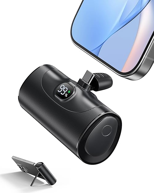 Small Power Bank Fast Charging, Mini Portable Charger 5,000mAh Battery Pack with Built-In USB-C Connector, 20W PD QC PowerBank Compatible with iPhone 16 15 Samsung Android etc