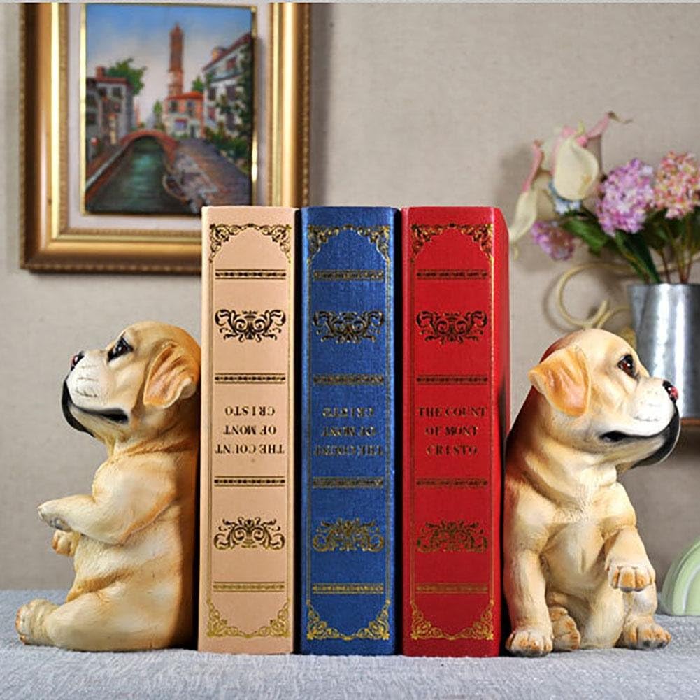 Set of 2 Bookends Resin Labrador Puppy Style Handicrafts, Book Ends for Office or Study Room Home Shelf Decorative
