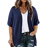 Eytino Womens Plus Size Cardigan Casual Short Sleeve Waffle Knit Kimono Open Front Tops(1X-5X)