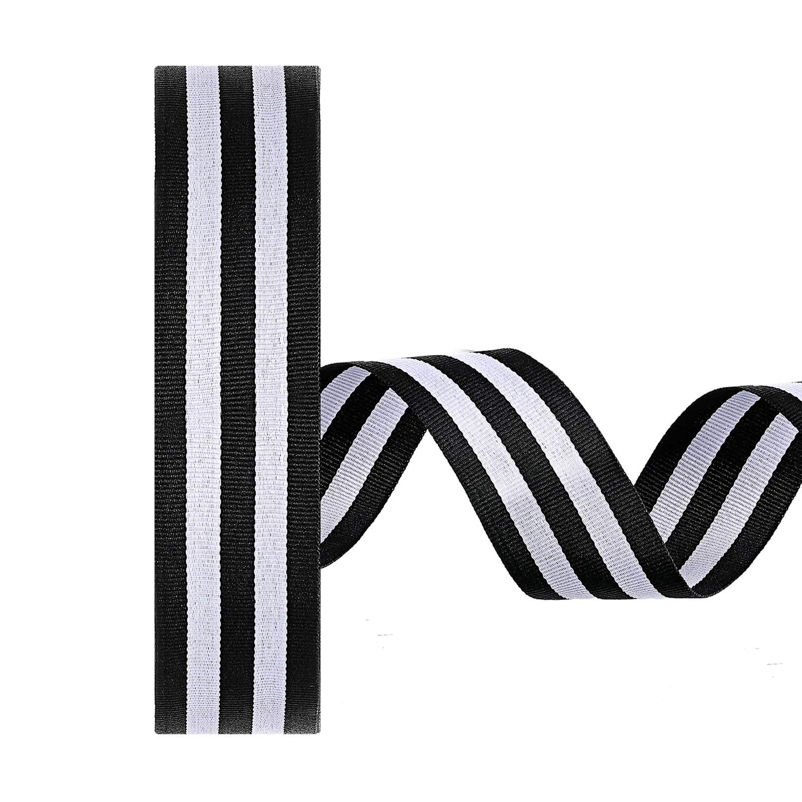 Black and White 50 Yards Striped Grosgrain Ribbon, Double Sided Fabric Ribbon Candy Cane Craft Wrapping Ribbons Roll for Gift Wrapping, Hair Bows, Home Decor, DIY Crafts. Party Decoration (1-1/2 Inch)