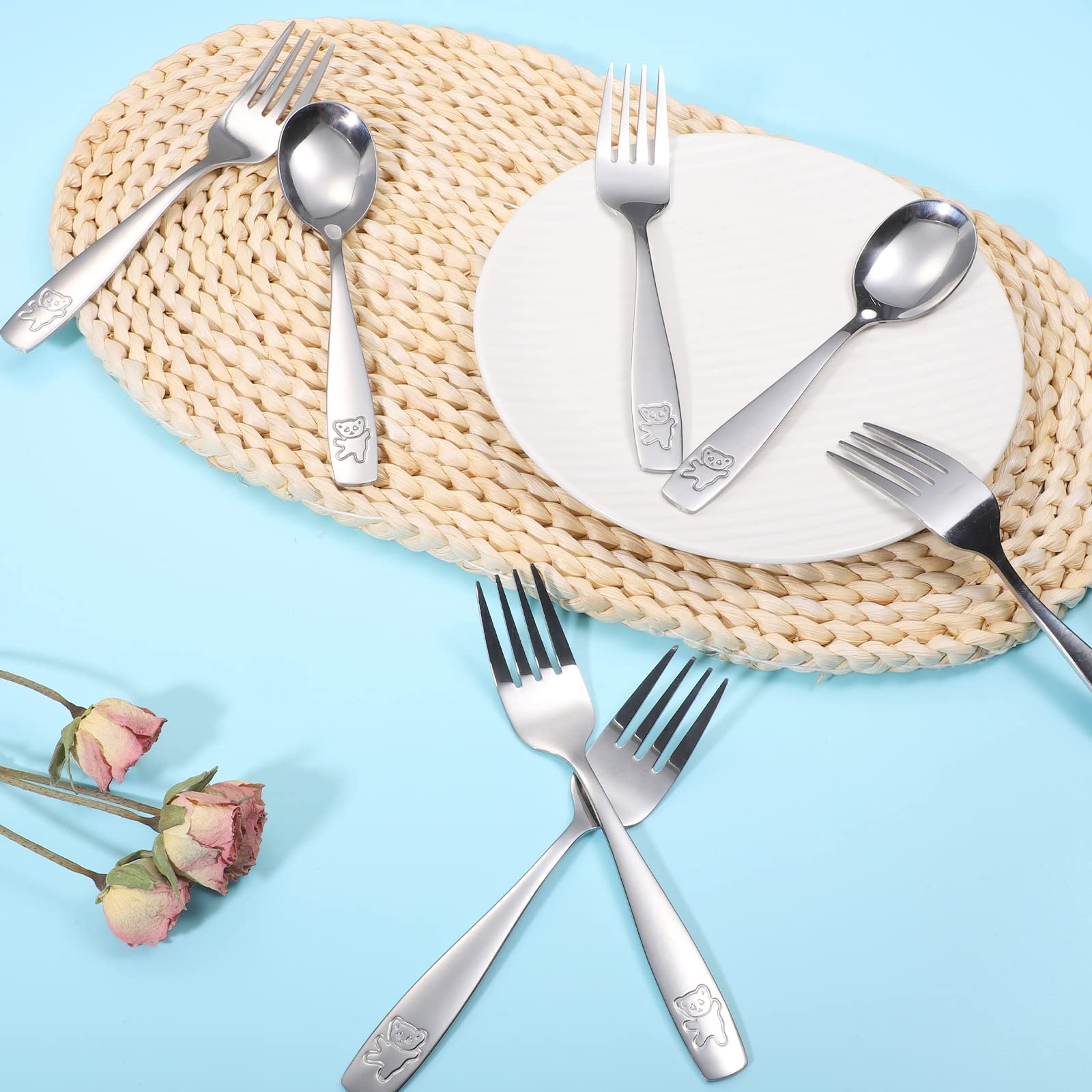 Pimoys 9-Piece Toddler Silverware Set - Stainless Steel Kids Forks & Spoons, Dishwasher Safe