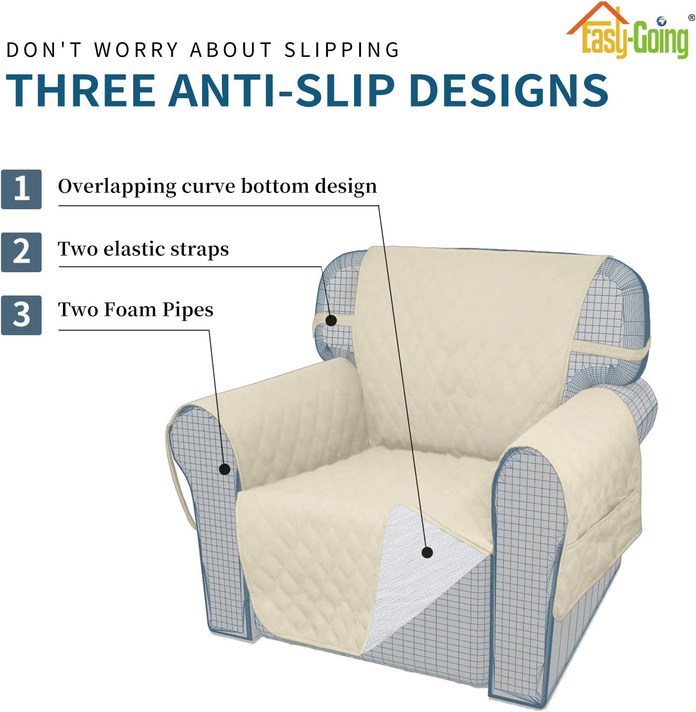 Easy-Going Sofa Slipcover Sofa Cover Waterproof Couch Cover Furniture Protector Cover Pets Covers Whole Fabric No Stitching Non-Slip Fabric Pets Kids Children Dog Cat (Large, Ivory): Kitchen & Dining