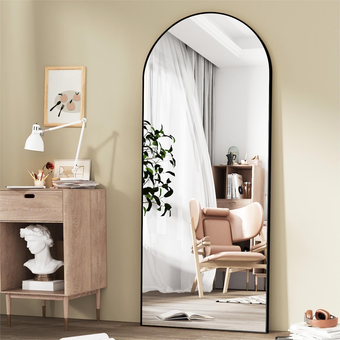 Photo 1 of *SEAL**FOYEESION 71"x32"Arched Full Length Mirror with Stand,Black Floor Length Mirror,Shatterproof Tempered Glass&Aluminum Alloy Frame,Freestanding Full Body Mirrorr for Bedroom,Living Room,Dressing Room