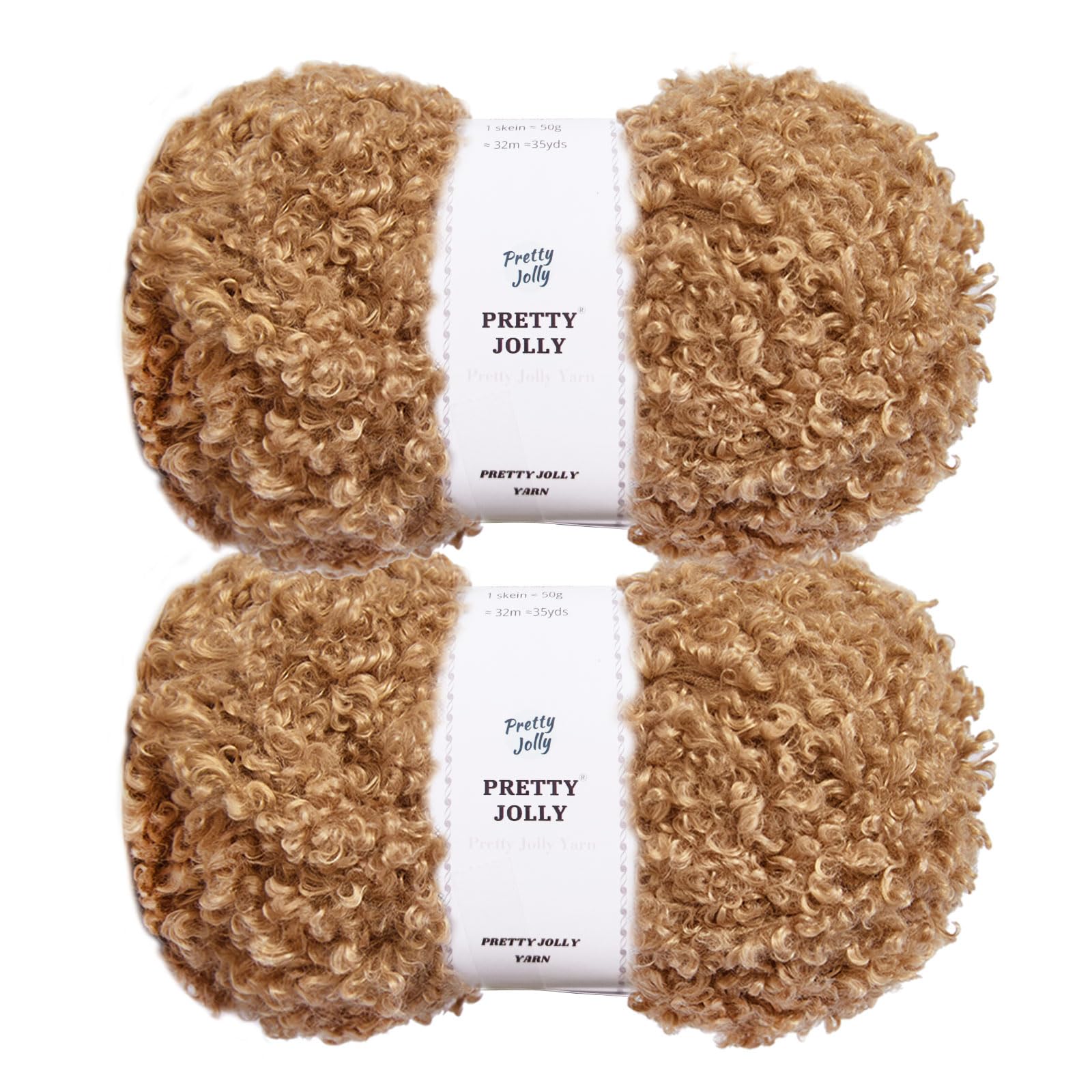Pretty Jolly Teddy Fur Yarn - Super Soft, Chunky, Fluffy Faux Fur - Total Length 2×50m (100g×2) - Khaki