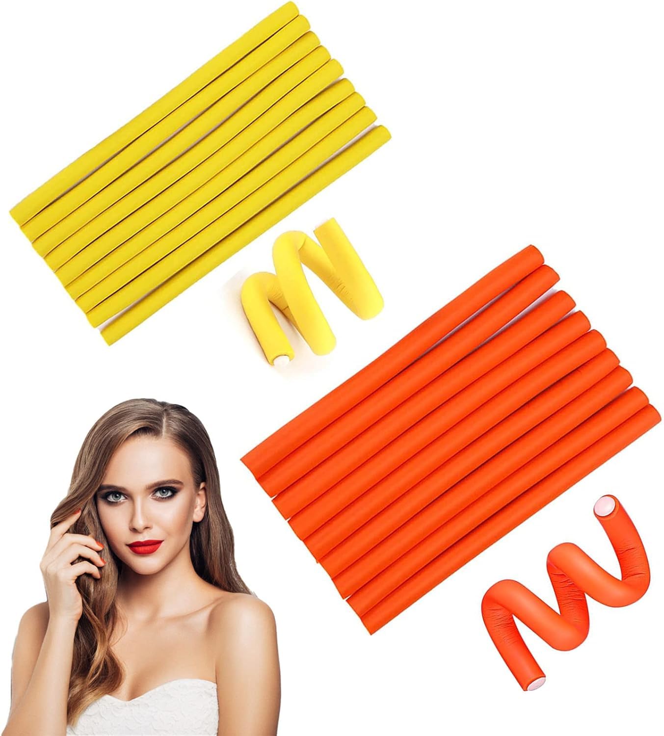 20 PCS Flexible Hair Curler, Bendy Curling Rods Heatless Curlers, Heatless Magic Hair Curlers for Sleeping Styling Hairdressing, Rollers Curlers for Women Girls Long and Short Hairs (Orange,Yellow)