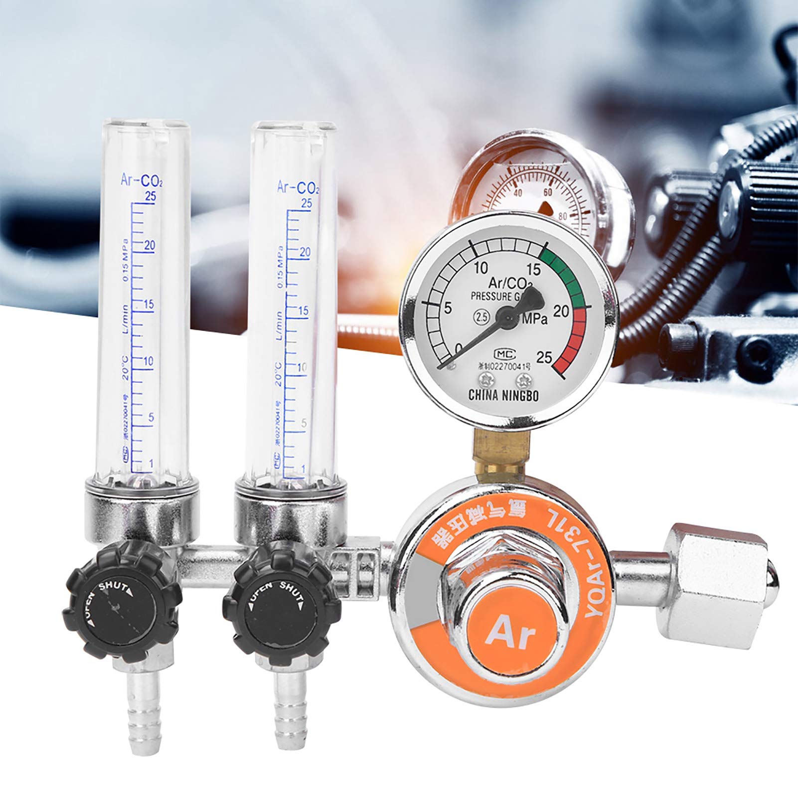 Argon Pressure Reducer Argon Pressure Regulator Gas Saving Argon Pressure Gauge for Argon Arc Welding Double Tube Female Thread G5/8in Welding Equipment