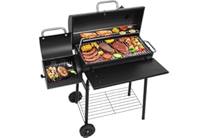 Realcook Charcoal Grills with Offest Smokers: Spacious Barrel Charcoal BBQ Grill | Barbecue Smoker Grill Combo for Outdoor Backyard Patio Camping Picnic and Party