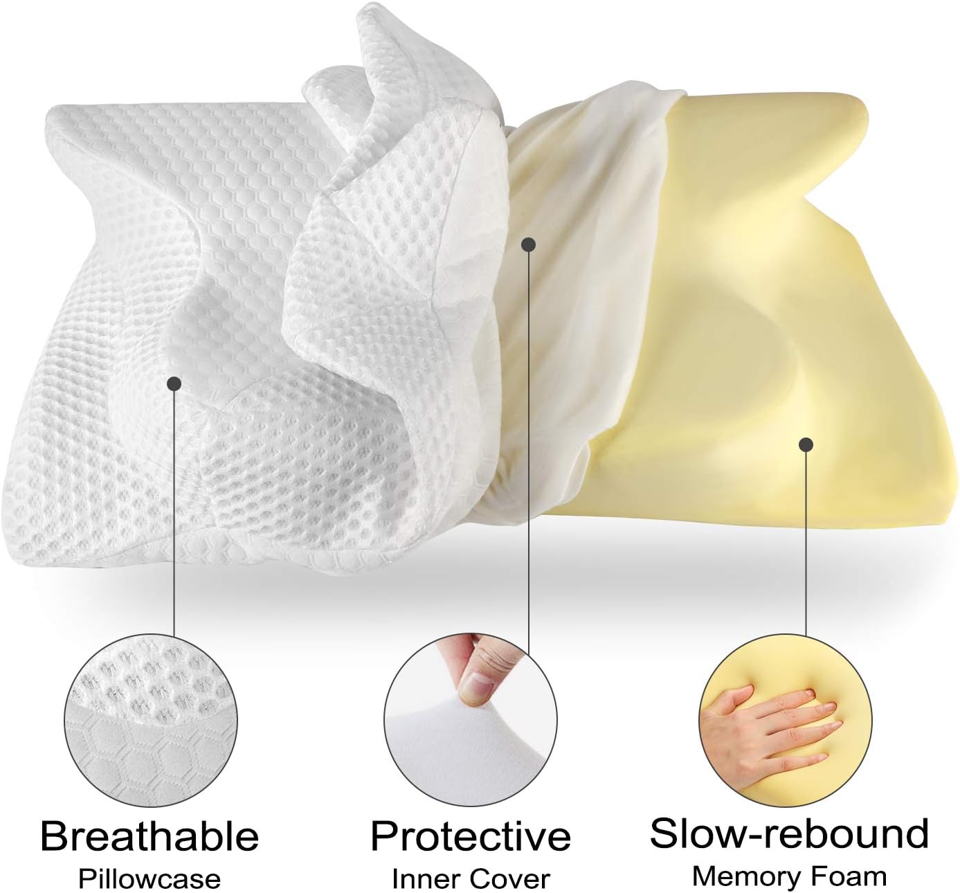 Cervical Pillow Contour Pillow for Neck and Shoulder Pain, Coisum Orthopedic Memory Foam Pillow Ergonomic Bed Pillow for Side Sleepers Back Sleepers, Neck Support Pillow with Hypoallergenic Pillowcase: Home & Kitchen